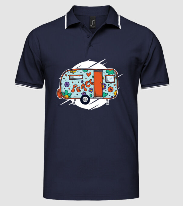 Autorulotă Hippi model albastru închis pe tricou