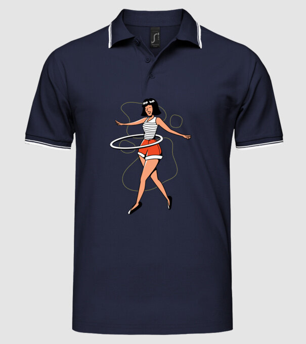 Cerc hula-hoop model albastru închis pe tricou