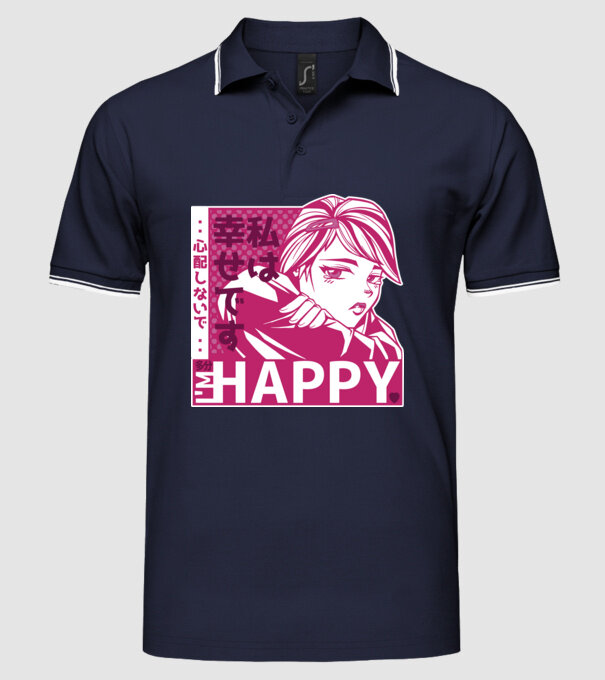 'I''m happy fată Anime antisocială' model albastru închis pe tricou