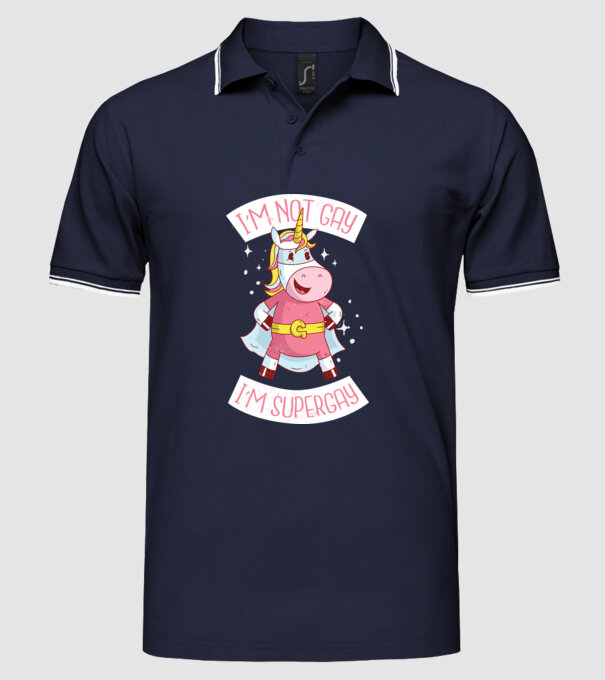 'I''m not gay i''m supergay' model albastru închis pe tricou