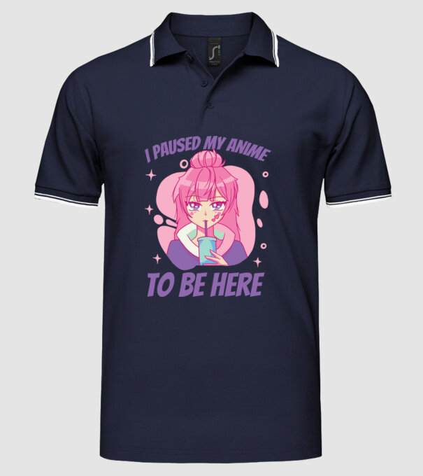 I paused my Anime to be here model albastru închis pe tricou