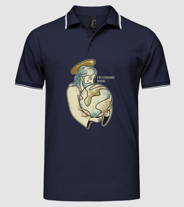 Jesus is coming soon - Isus vine în curând model albastru închis pe tricou
