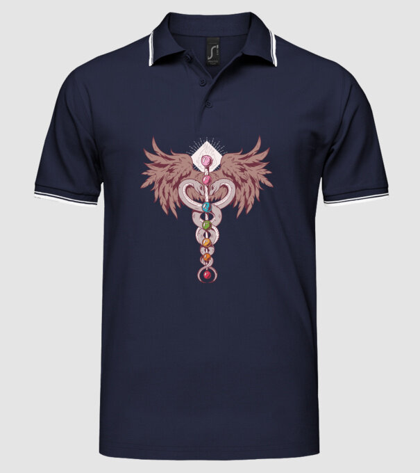 Chakra yoga model albastru închis pe tricou
