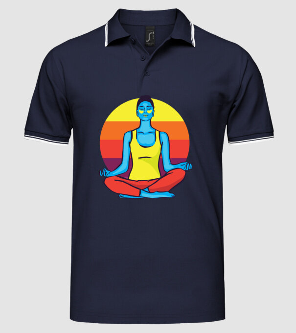 Yoga Meditație Retro model albastru închis pe tricou