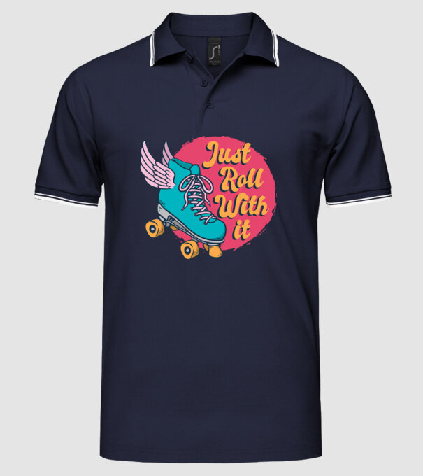 Just Roll with it - patine cu rotile model albastru închis pe tricou