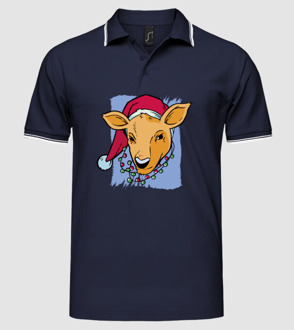 Cerb de Crăciun model albastru închis pe tricou