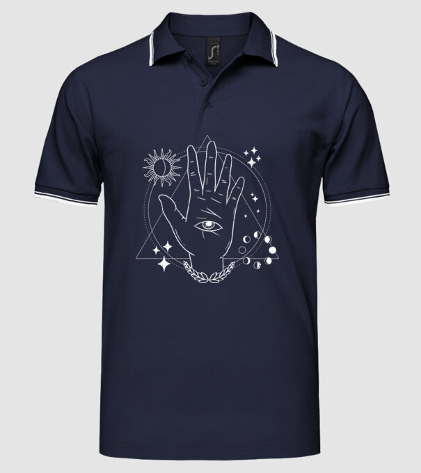 Mână Ochi atotvăzător model albastru închis pe tricou