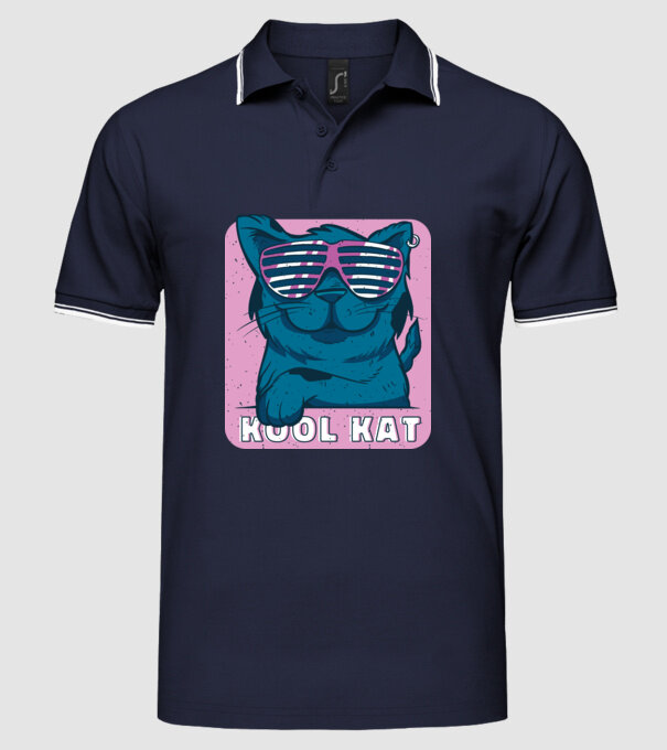 Kool Cat - Pisică Cool model albastru închis pe tricou