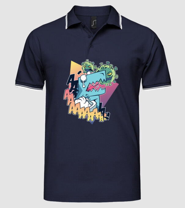 Covid Dino model albastru închis pe tricou