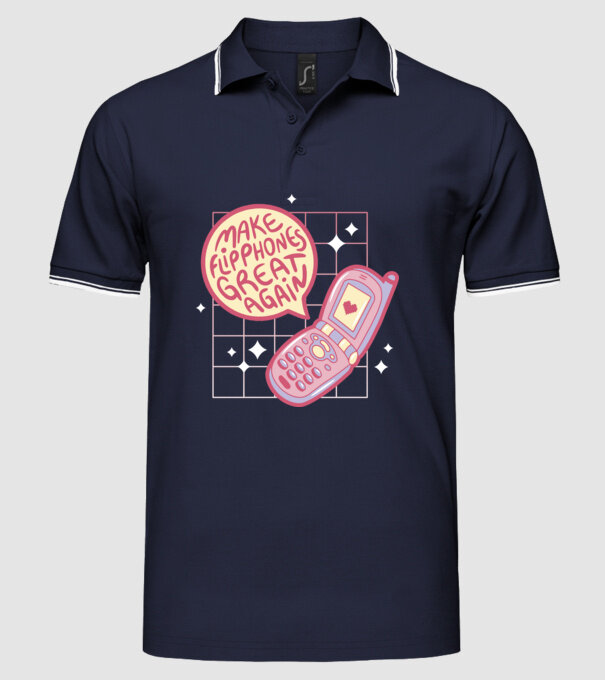 Make Flipphones Great Again Retro model albastru închis pe tricou