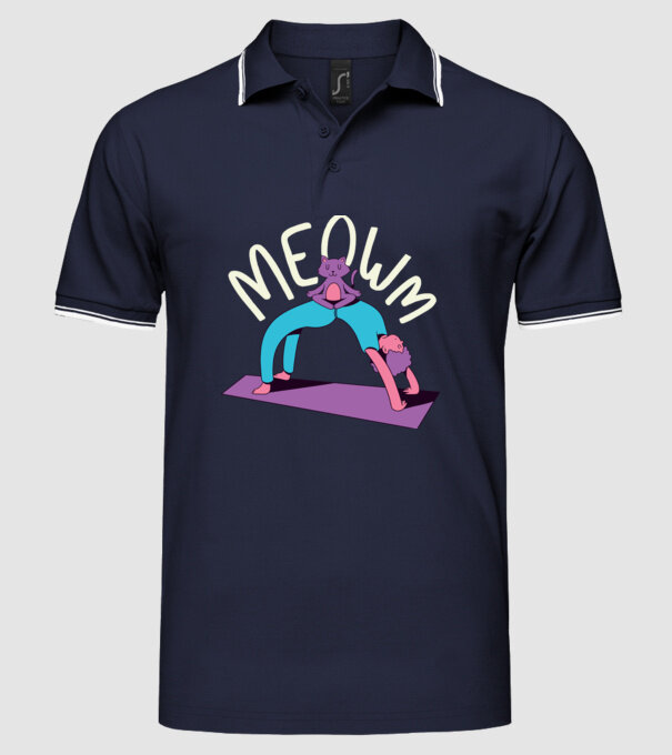 Meowm - Pisică Yoga model albastru închis pe tricou