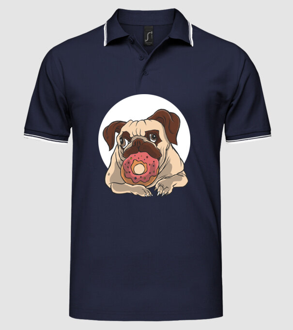 Mops cu gogoașă model albastru închis pe tricou