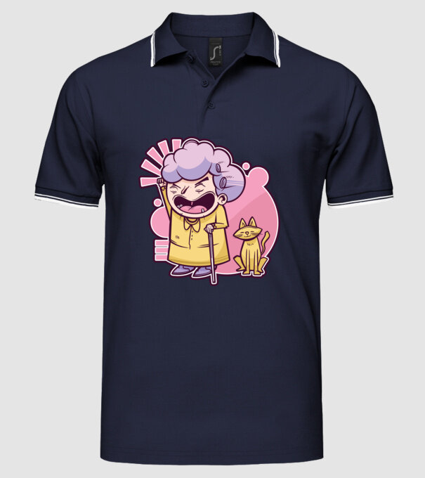 Bunică cu pisică model albastru închis pe tricou