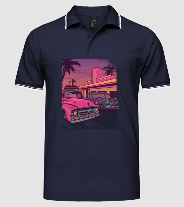Old school California model albastru închis pe tricou