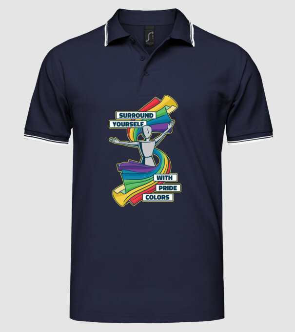 Pride cu curcubeu model albastru închis pe tricou