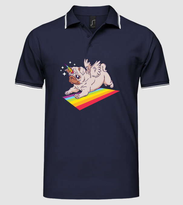 Pugicorn - mops unicorn model albastru închis pe tricou