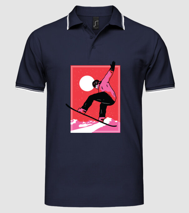 Snowboard poster model albastru închis pe tricou
