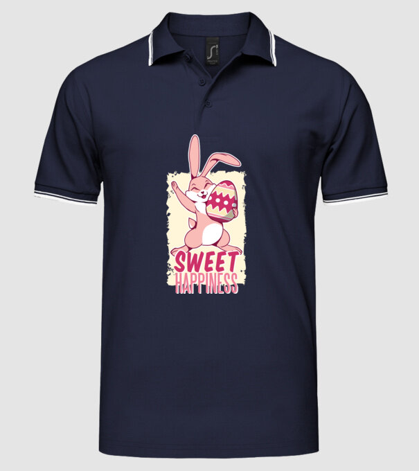 Sweet Happiness pentru Paște tricou cu iepuraș model albastru închis pe tricou