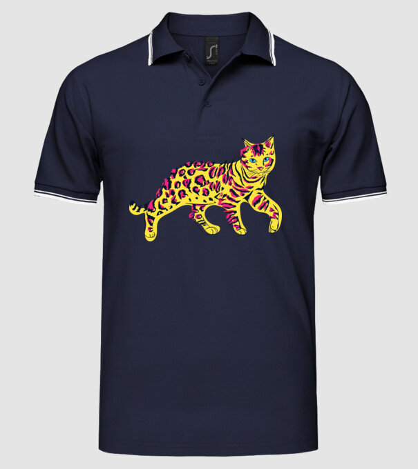 Pisică Abstract colorat model albastru închis pe tricou