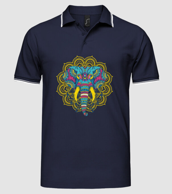 Elefant Mandala Colorat model albastru închis pe tricou