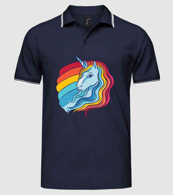 Unicorn cu Curcubeu model albastru închis pe tricou