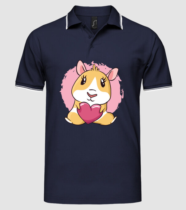 Porcușor de Guineea cu inimă model albastru închis pe tricou