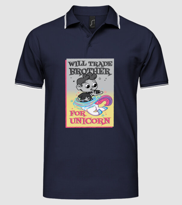 Îl ofer la schimb pe fratele meu pentru un unicorn model albastru închis pe tricou