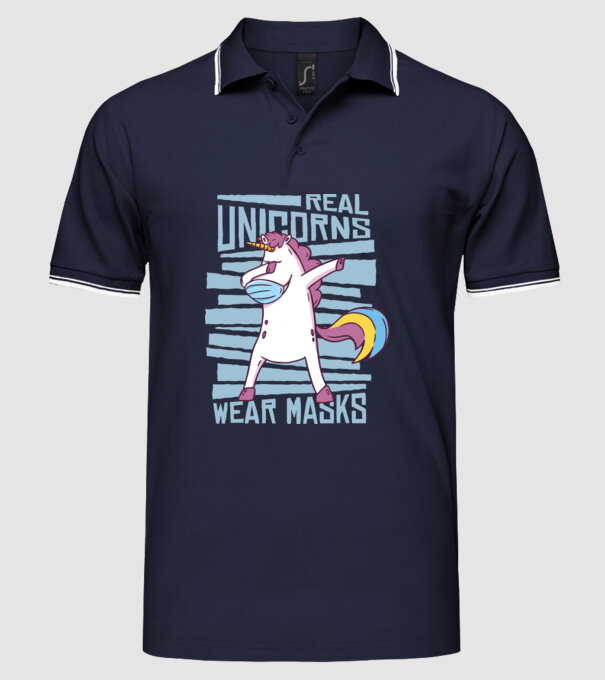 Unicorn DAB Mască model albastru închis pe tricou