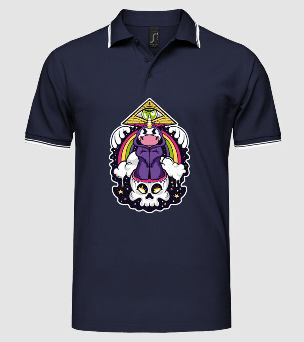 Unicorn Illuminati model albastru închis pe tricou