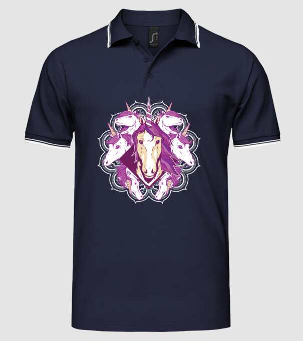 Unicorn Mandala model albastru închis pe tricou