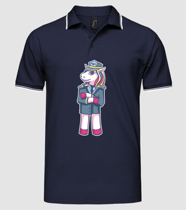 Unicorn Pilot model albastru închis pe tricou
