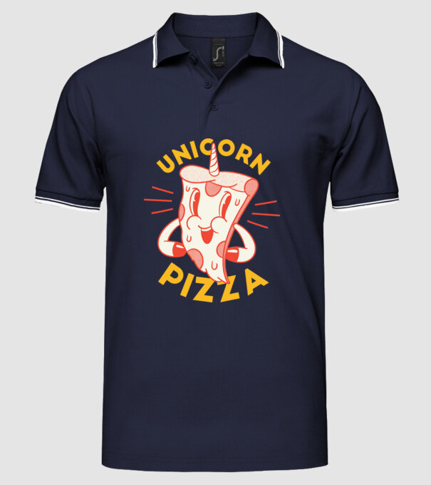 Unicorn Pizza model albastru închis pe tricou
