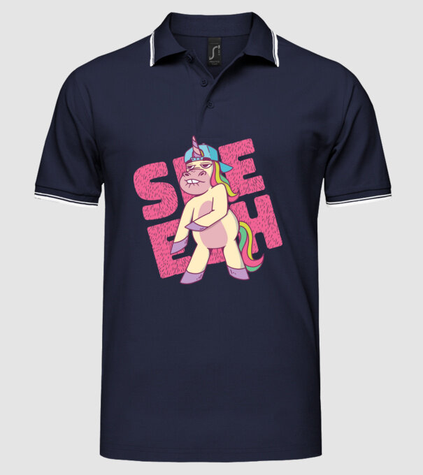 Unicorn Shesh model albastru închis pe tricou