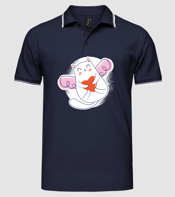 Pisică Valentin model albastru închis pe tricou