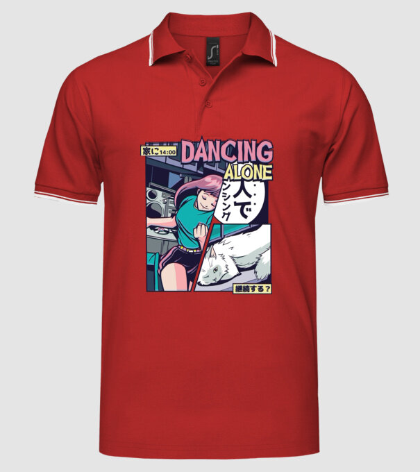 Anime Vaporwave Dancing Alone model roșu pe tricou