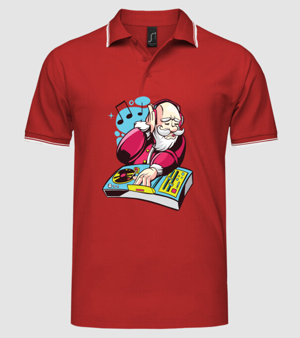 Moș Crăciun DJ model roșu pe tricou
