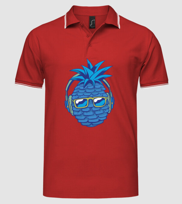 Ananas albastru cu căști model roșu pe tricou