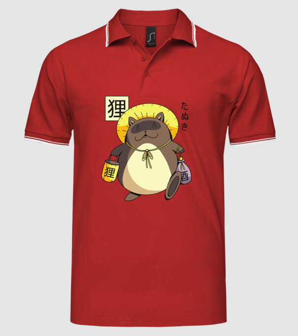 Tanuki Yokai model roșu pe tricou