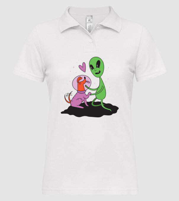 Alien cu câine model alb pe tricou