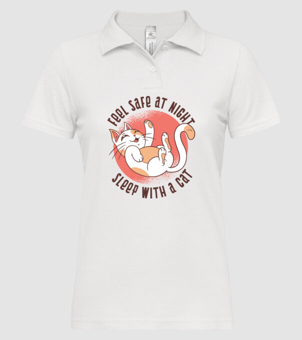 Dormi în siguranță cu Pisică - Tricou amuzant cu pisică model alb pe tricou