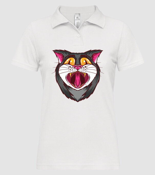 Pisică care cască model alb pe tricou