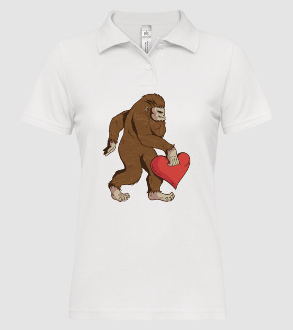 Bigfoot Yeti cu inimă model alb pe tricou