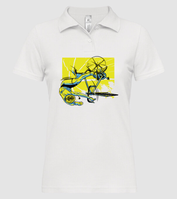 Cădere cu bicicletă model alb pe tricou