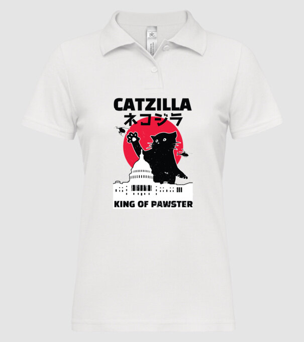 Catzilla - Pisică Godzilla model alb pe tricou