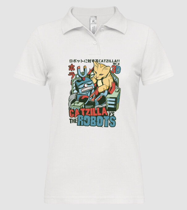 Catzilla Vs Robots model alb pe tricou