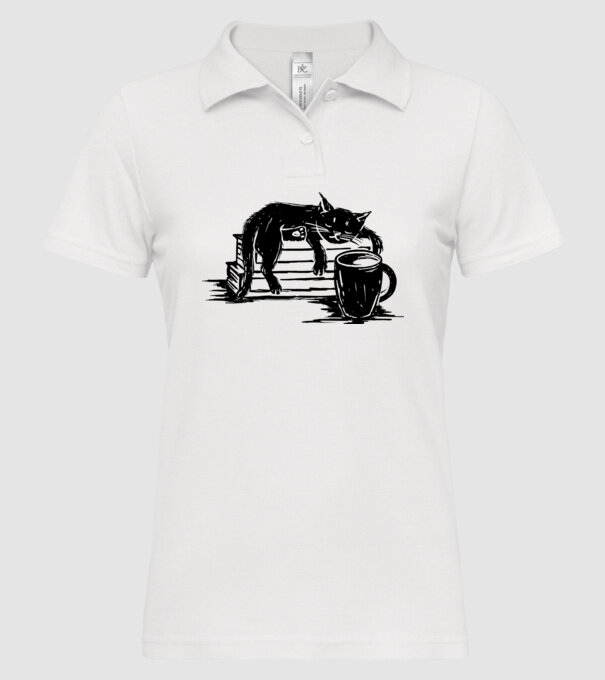Pisică și cafea model alb pe tricou