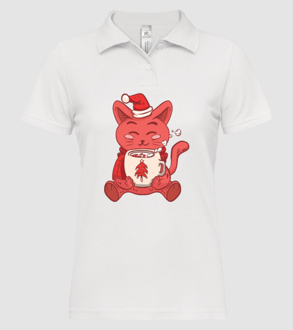 Pisică cu ciocolată caldă model alb pe tricou