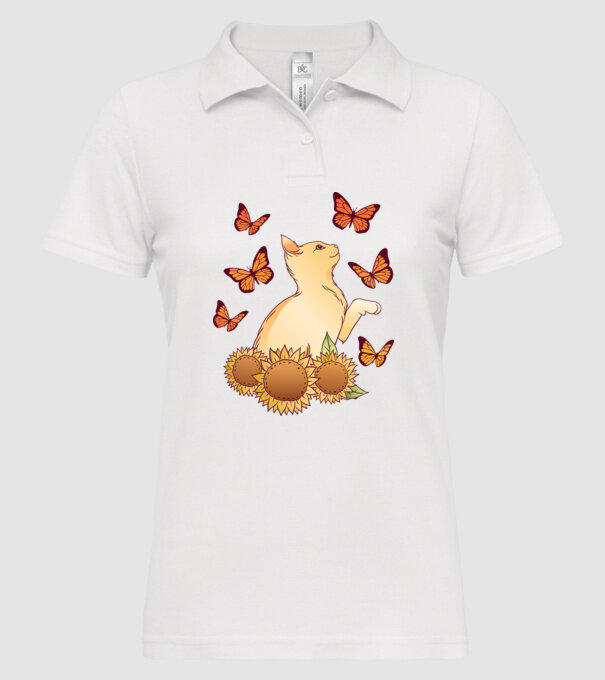 Pisică cu fluturi model alb pe tricou