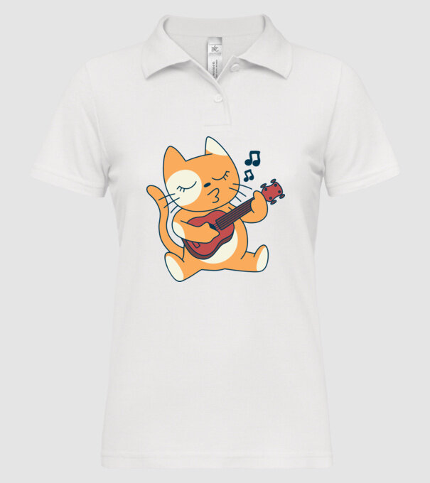 Pisică chitară Ukulele model alb pe tricou