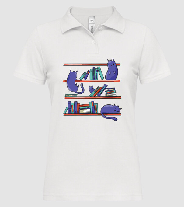 Pisici pe raftul de cărți model alb pe tricou
